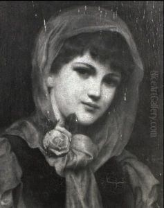 Young Beauty With A Pink Rose by Alfred Seifert