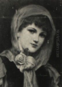 Portrait Of A Young Lady Wearing A Pink Rose