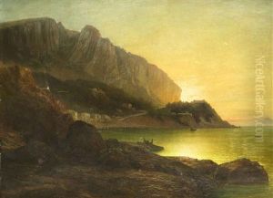 Spatromantische, In Dramatisches Abendlicht Getauchte Szene Mit Der Grosen Marina Von Capri