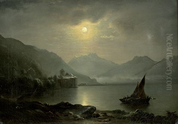 Mondschein Uber Schloss Chillon Am Genfer See - view 1
