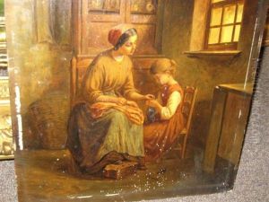 Interior With Mother And Child Knitting