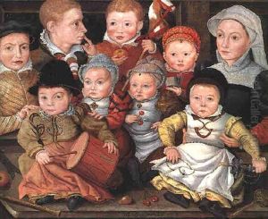 Portrait Of A Mother And Her Eight Children, Each Holding Various Toys, In An Interior by Jakob Seisenegger
