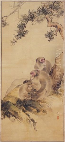 Asai Seishu (1796-1862): Monkey Family On A High - view 1