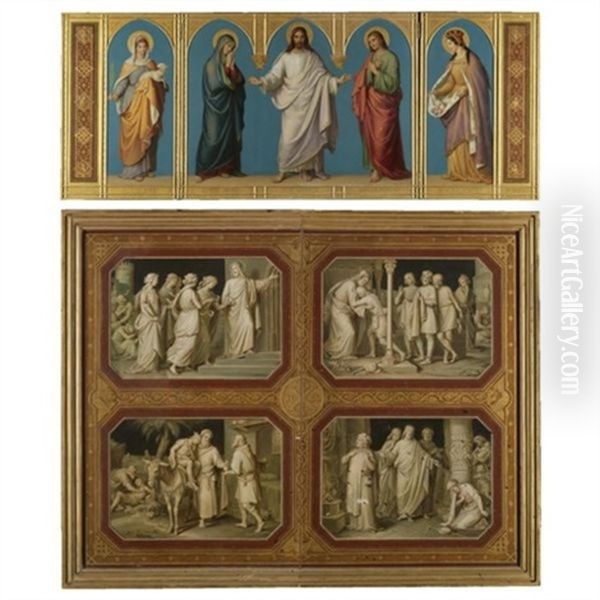Auferstandenen Christus Umgeben Von Agnes, Maria, Johannes Und Elisabeth, Sowie Vier Parabeln (the Resurrected Christ With Agnes, Mary, John And Elisabeth And The Parables Of Christ) (triptych) - view 1