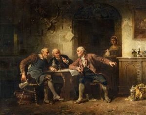 Three Men At A Table by Anton Seitz