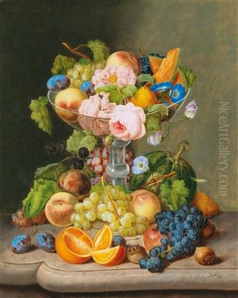 Large Still Life With Flowers And Fruit - view 1