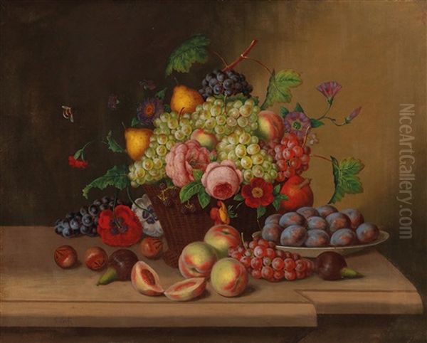 Still Life With Flower And Fruit With Willow Basket - view 1