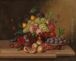 Still Life With Flower And Fruit With Willow Basket by Georg (Johann G.) Seitz