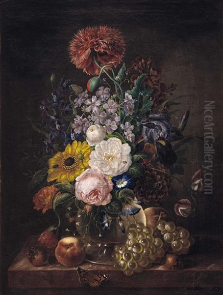 Stillleben Mit Blumen, Obst Und Schmetterling - view 1