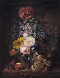 Stillleben Mit Blumen, Obst Und Schmetterling
