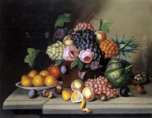 Fruchtestilleben In Korb Auf Steinplatte