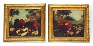 Gemaldepaar. Weidevieh In Italienischer Landschaft by Johann Seitz