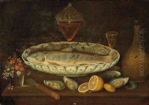 Stillleben Mit Fisch (+ Stillleben Mit Langusten; Pair) by Johann Seitz