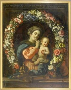 Stilleben Mit Madonna Und Jesuskind In Einer Blumengirlande by Rudolf Von Seitz