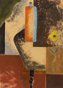 Stilleben Mit Gelber Blume Und Tonflasche by Franz Wilhelm Seiwert