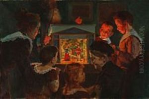 A Family Gathered Around A Marionette Theatre