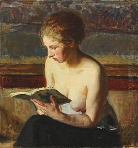 A Lightly Dressed Woman Reading by Georg Sofus Seligmann