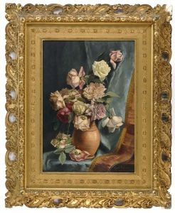 Still Life Of Roses And Peonies In A Pottery Vase