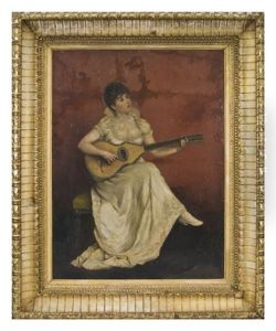 Portrait Of Young Lady Playing The Guitar by Jean Paul Selinger