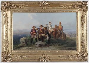 Offiziere Der Kavallerie Und Infanterie Auf Einer Felsigen Anhohe Bei Der Lageberatung by Christian Sell the Elder