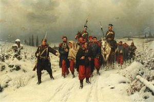 German Soldiers Escorting French Prisoners Of War by Christian Sell the Elder