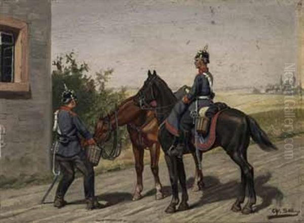 Zwei Soldaten Tranken Ein Pferd - view 1