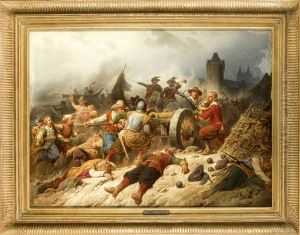 Schlachtgetummel Vor Den Stadtmauern U. Einer Kanone Im Zentrum by Christian Sell