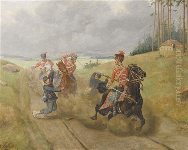 Kampfszene Mit Reitenden Husaren - view 1