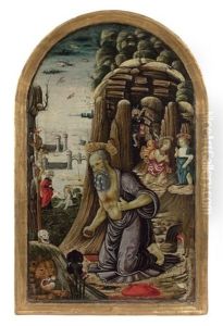 Saint Jerome Au Desert Et Differentes Scenes De L'enfance Du Christ by Jacopo Del Sellaio