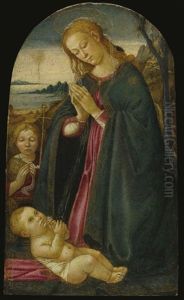 Madonna And Child With The Infant Saint John The Baptist In A Landscape by Jacopo Del Sellaio