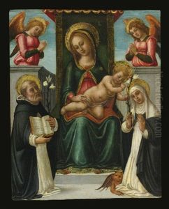 Madonna And Child Enthroned, With Two Dominican Saints And Two Angels