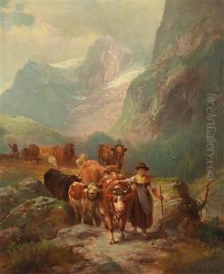 Driving The Herd Down From The Alpine Pastures