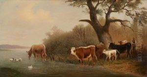 Kuhe An Der Tranke by Ludwig Sellmayr
