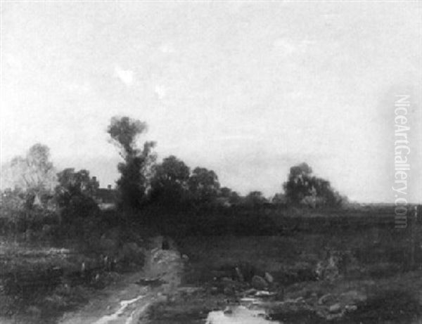 Landschaft Mit Schafherde Vor Einem Dorf - view 1