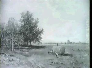 Heuernte Unter Weissblauem Himmel Im Vorgebirge, In Der Linken Bildhalfte Baumgruppe. by Otto Paul Seltzer