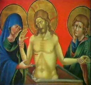 Christ Au Tombeau Entre La Vierge Et Saint Jean             L'evangeliste by Nicoletto Semitecolo
