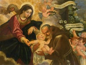 Saint Felix Recevant L'enfant Jesus Des Mains De La Vierge by Fra Semplice Da Verona