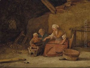 Mangeurs De Pommes Dans Une Etable; Et Famille Devant Un Brasero