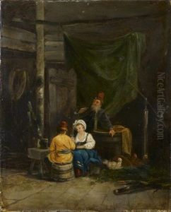 Un Couple Conversant Avec Un Russe Dans Un Interieur De Paysan