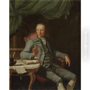 Portrait Of A Gentleman In His Study, Wearing A Grey Suit