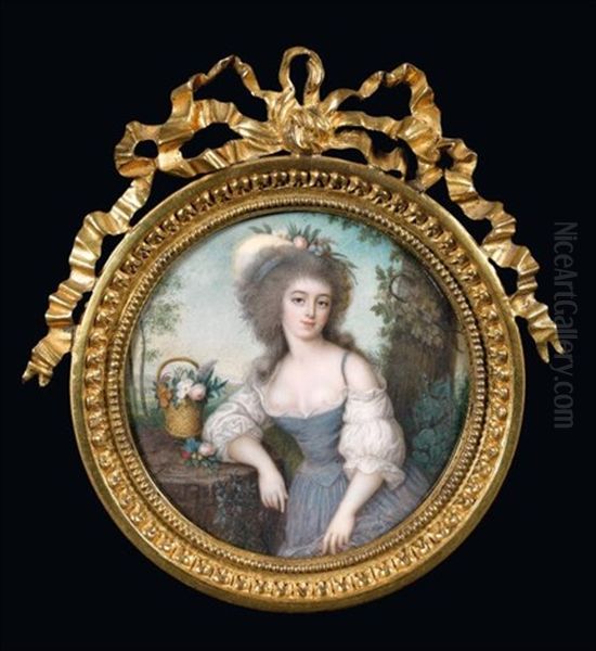 Portrait De Jeune Femme En Robe Bleue Largement Decolletee - view 1