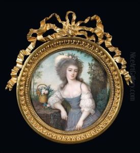 Portrait De Jeune Femme En Robe Bleue Largement Decolletee by Louis Sene