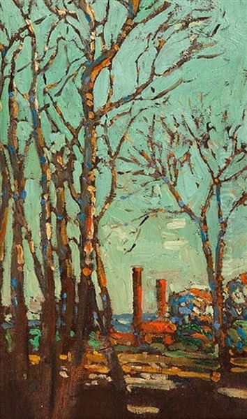 Chimney Stacks And Trees - view 1