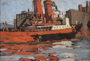Moored Ship, Durban Harbour by Clement (Joseph Charles Louis) Seneque