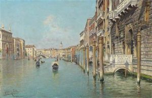 On The Grand Canal, The Rialto Bridge Beyond, Venice by Rafael Senet y Perez