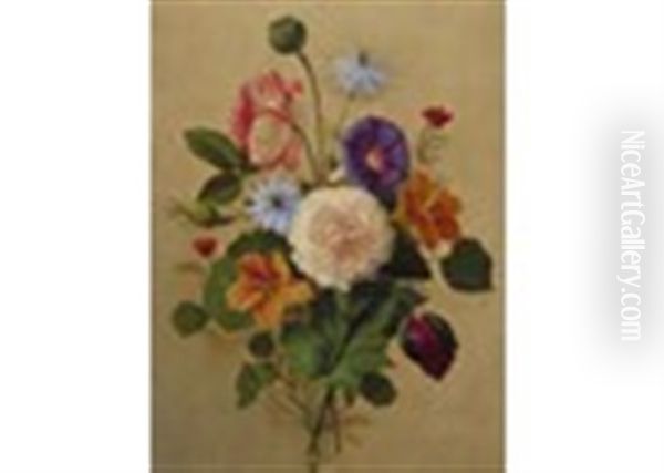 Still Life Of Nasturtiums, Poppies, A Rose And Nigella - view 1