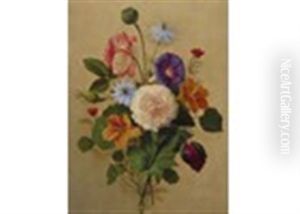 Still Life Of Nasturtiums, Poppies, A Rose And Nigella