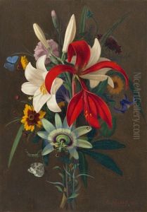 Stillleben Mit Lilien Und Passionsblume by Adolf (Carl) Senff