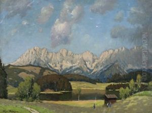 Der Schwarzsee Bei Kitzbuhel Mit Kaisergebirge by Ludwig Von Senger
