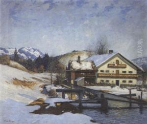 Oberbayerisches Gehoft Bei Schneeschmelze by Ludwig Von Senger